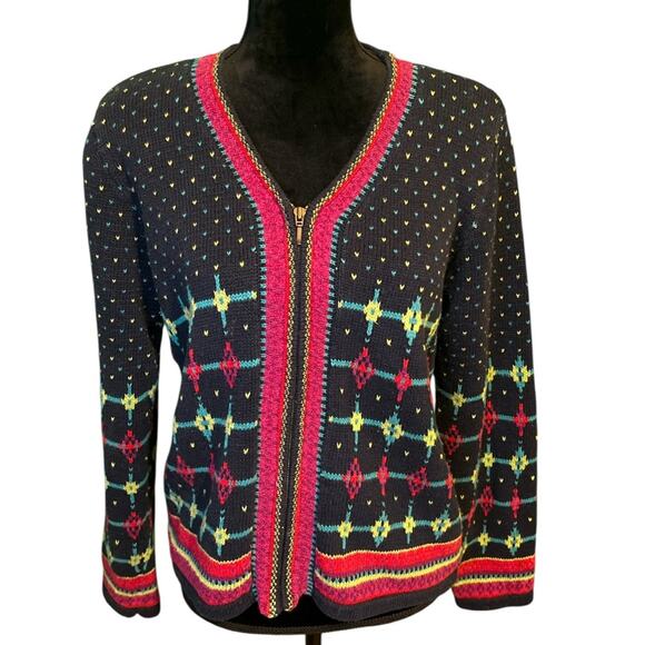 Marsh Landing Sweaters - Marsh Landing Granny Knit Cottage Navy Pink Women's Cardigan M Vintage Grandma